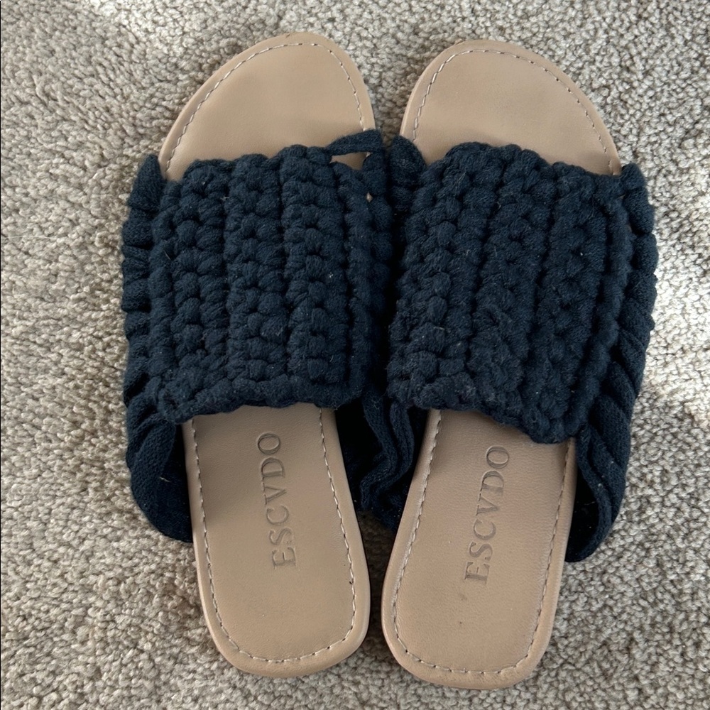 ESCVDO Navy Woven Slide Sandals